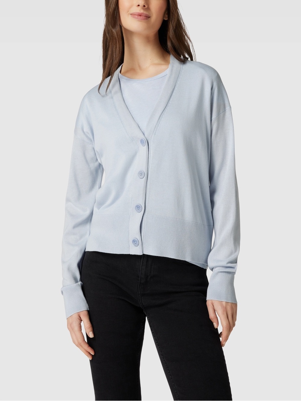 Armedangels Odinaa Cardigan Classic V Neck Button Up Relaxed Light Blue Small